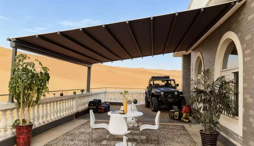 Rain Gutter Equipped Motorized Folding Terrace Canopy